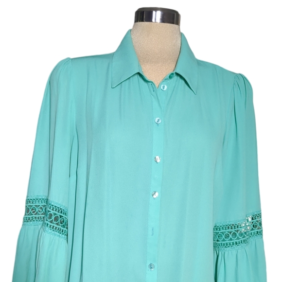 LAURA Luxury Green Long Sleeves Embellished Blouse Size 10 - Picture 11 of 14